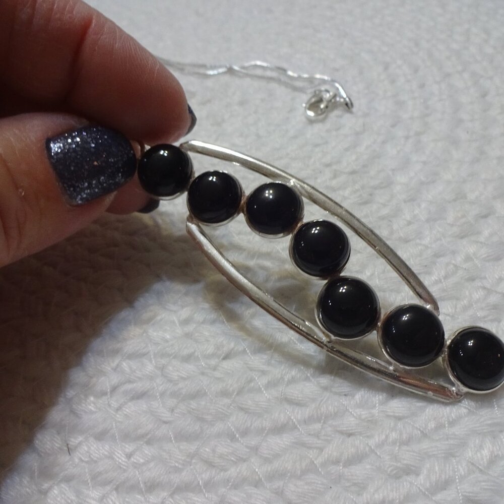 Modern BLACK ONYX Handmade Sterling 925 Pendant/Chain #11D